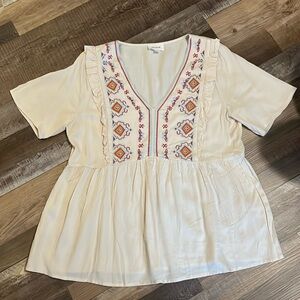 Vanilla Embroidered Ruffle Baby Doll Top